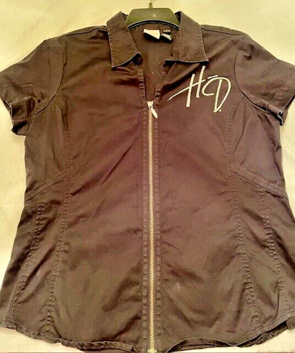 Harley Davidson Tops - Harley Davidson Womens Rhinestone Short Sleeve Cotton Zippered Shirt Size XL